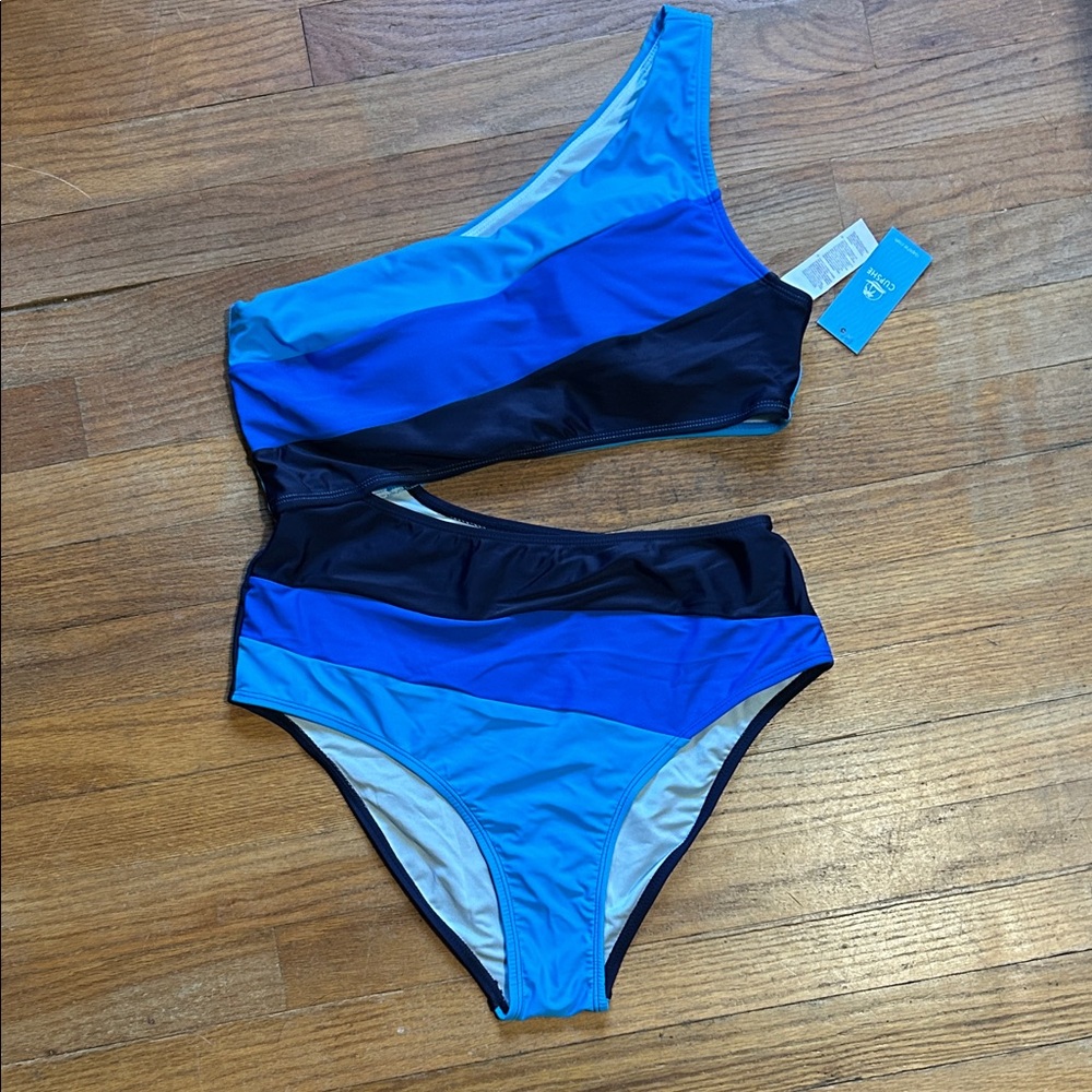 Cupshe Blue Multi-Tone One-Shoulder Swimsuit
